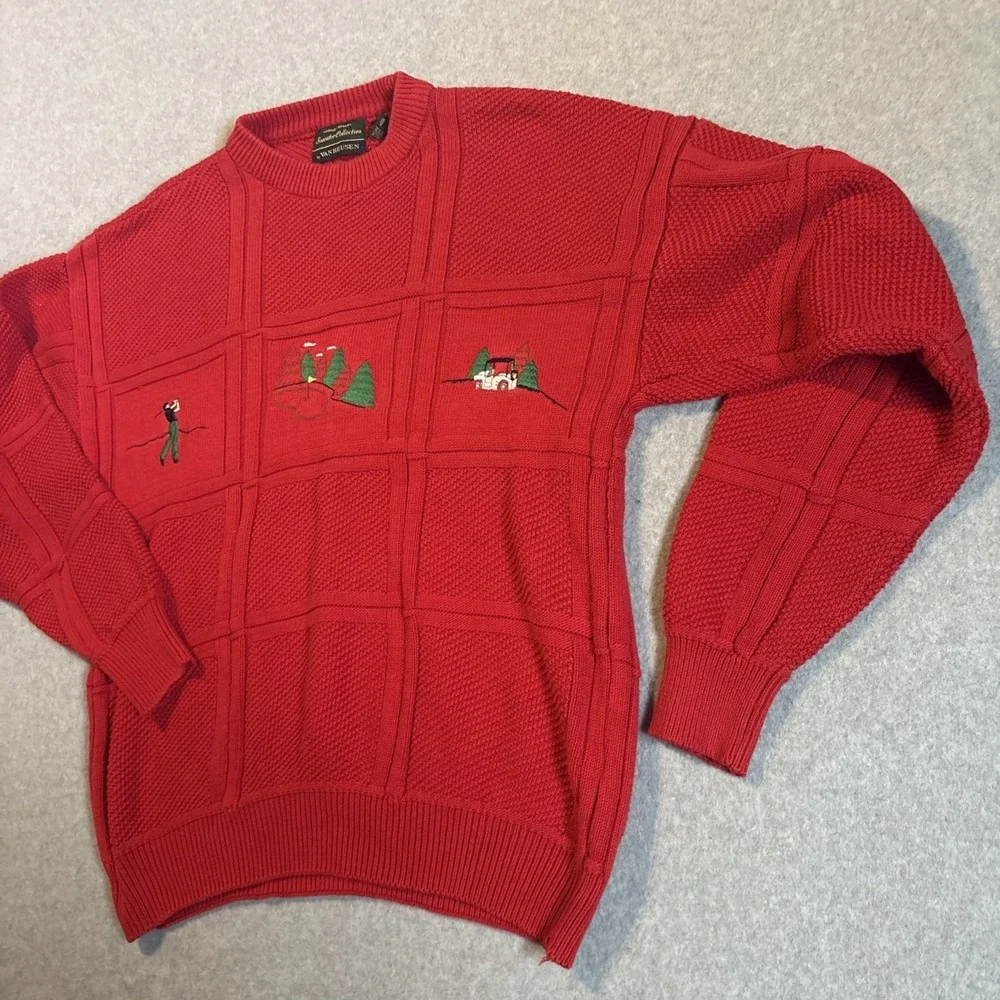 Vintage‎ Red Cable Knit Golf Sweater Men's M Sweater Collection By Van Heusen